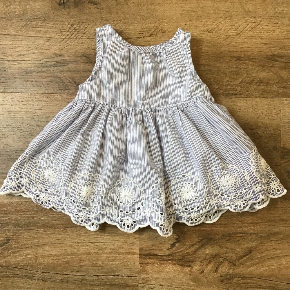 JOE Fresh Sundress Boho Eyelet Striped Ruffle Striped Blue White Size 3-6 Mon…